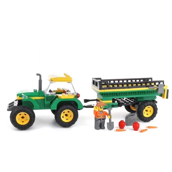 Set cuburi constructie Blocki My Farm - Tractor cu remorca