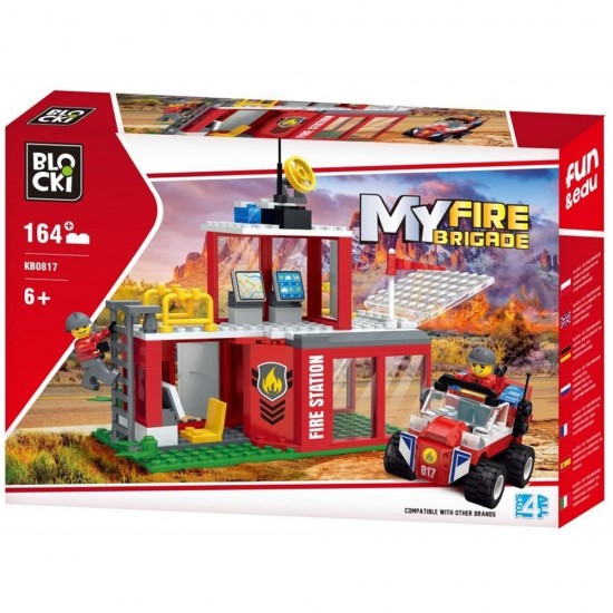 Set cuburi constructie Blocki My Fire Brigade - Statie de pompieri, 164 piese