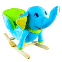 Balansoar muzical pentru bebelusi elefant din lemn si plus, albastru