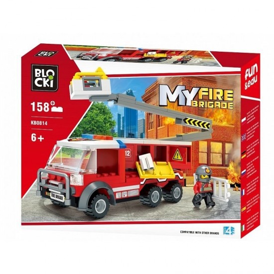 Set cuburi constructie Blocki My City  - Camion pompieri cu lift, 158 piese