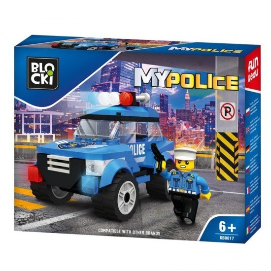 Set cuburi constructie Blocki - Masina de politie pentru patrulare