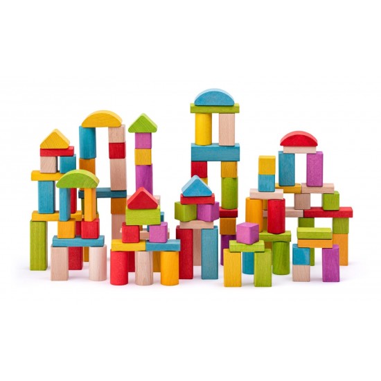 Cuburi din lemn colorate si naturale 100 piese