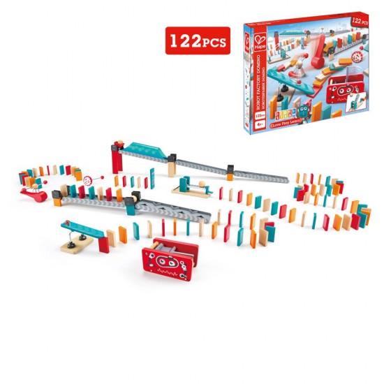 Set de joaca din lemn Domino, Fabrica de roboti, 122 piese