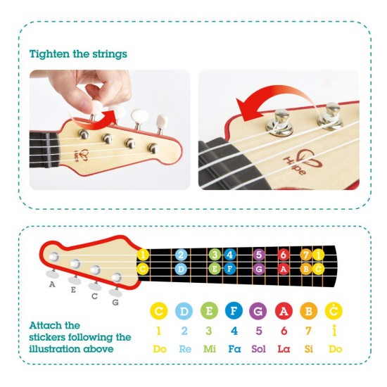 Jucarie din lemn - Instrument Ukulele (chitara) rosu