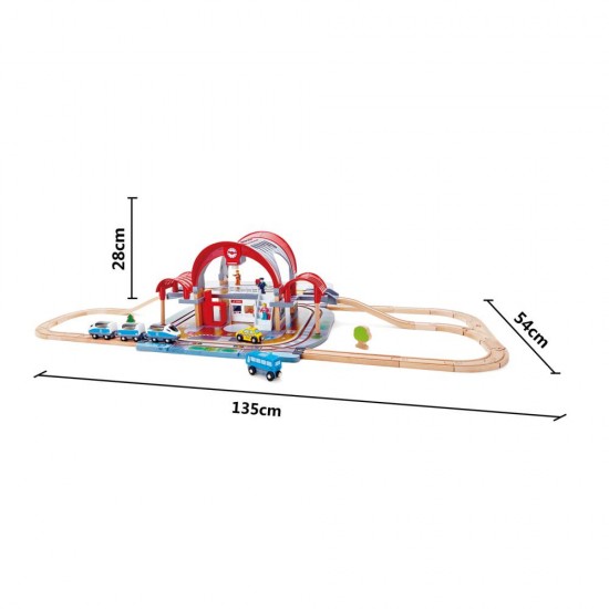 Set de joaca din lemn Hape - Gara Centrala 45 piese