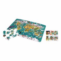 Puzzle pentru copii 2 in 1 In jurul lumii 100 piese Hape