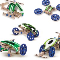 Set pentru copii de constructie vehicule din lemn (50 piese)