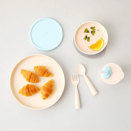 Set diversificare hrana bebelusi Miniware Little Foodie, 100% din materiale naturale biodegradabile, 6 piese, Vanilla Aqua