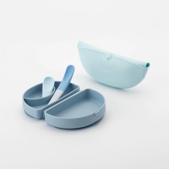 Set diversificare hrana bebelusi Miniware Sili Mini GO, 100% din materiale naturale biodegradabile, 3 piese, Blue Banana