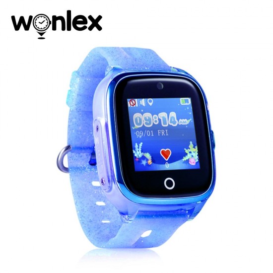 Ceas Smartwatch pentru copii Wonlex KT01 Wi-Fi, Model 2022 cu Functie Telefon, Localizare GPS, Camera, Pedometru, SOS, Albastru, Cartela SIM Cadou
