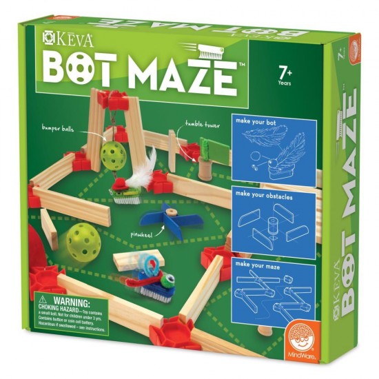 Set constructie labirint cu piese de lemn si roboti motorizati Keva Maker Bot Maze