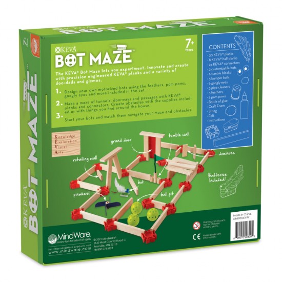 Set constructie labirint cu piese de lemn si roboti motorizati Keva Maker Bot Maze