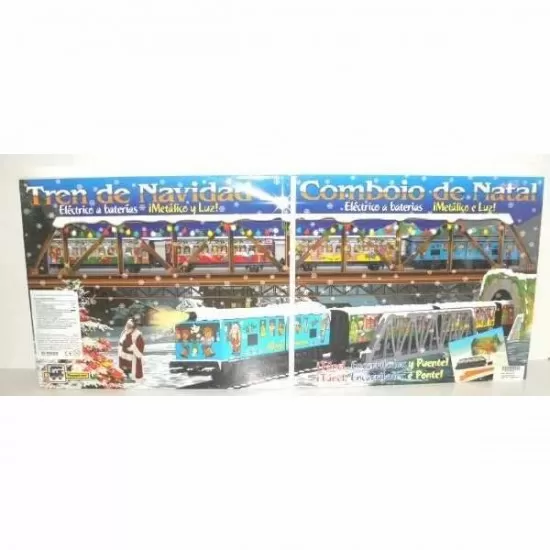 Trenulet electric Christmas cu lumina, pod si tunel Trenulet electric Christmas cu lumina, pod si tunel