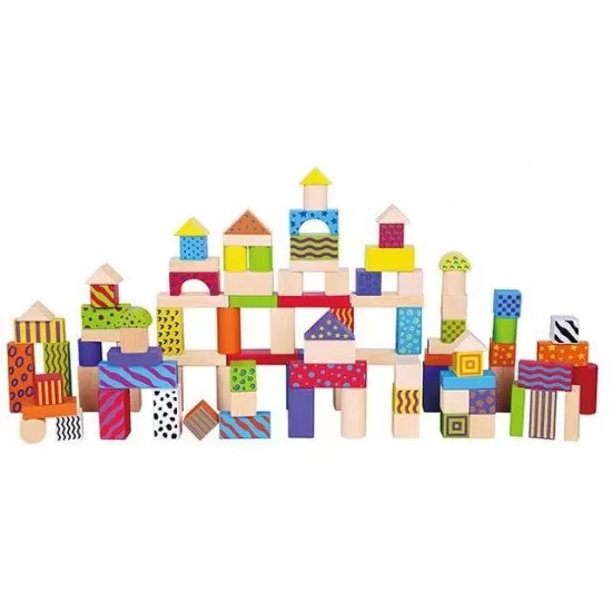 Set 100 de cuburi din lemn - New Classic Toys Set 100 de cuburi din lemn - New Classic Toys