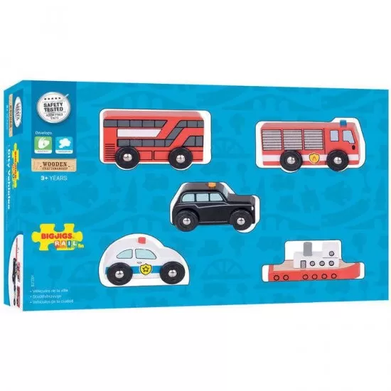 Set 5 vehicule din lemn - BigJigs Set 5 vehicule din lemn - BigJigs