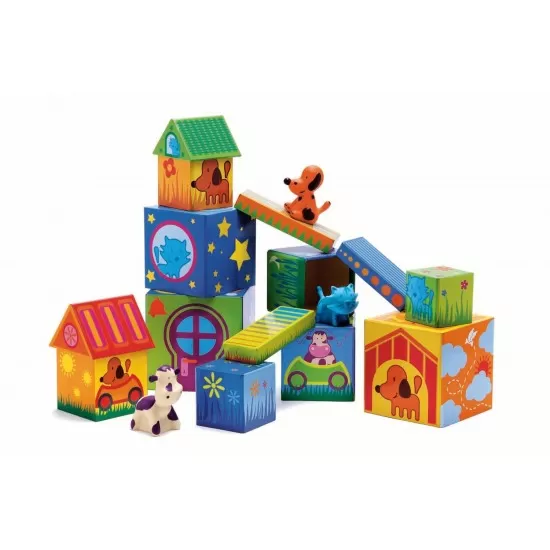 Cuburi de construit cu animale Cubanimo Djeco