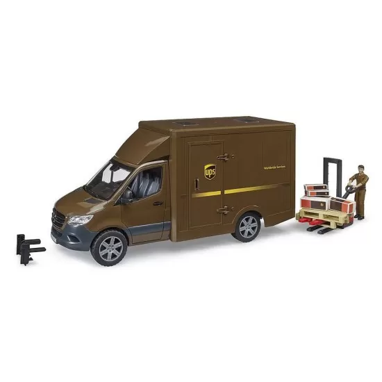 Masina UPS Mercedes Benz cu sofer si accesorii Bruder Masina UPS Mercedes Benz cu sofer si accesorii Bruder