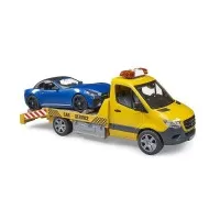 Vehicul de tractare Mercedes Benz cu sirena si vehicul Bruder