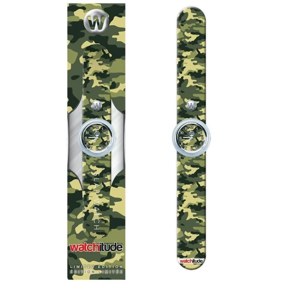 Ceas analog pentru copii cu bratara din silicon slap-on, Camuflaj de armata Ceas analog pentru copii cu bratara din silicon slap-on, Camuflaj de armata