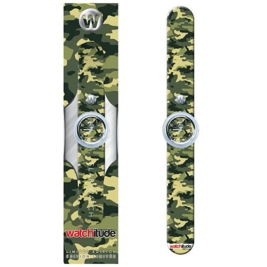 Ceas analog pentru copii cu bratara din silicon slap-on, Camuflaj de armata Ceas analog pentru copii cu bratara din silicon slap-on, Camuflaj de armata
