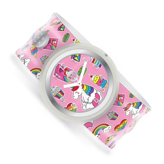 Ceas analog pentru copii cu bratara din silicon slap-on, Delicii cu unicorni Ceas analog pentru copii cu bratara din silicon slap-on, Delicii cu unicorni