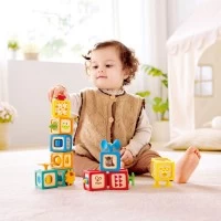 Set 10 cuburi educative din lemn cu cifre Hape