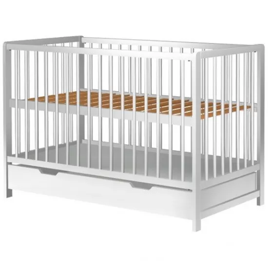 Patut copii din lemn Hubners Dominic 120x60 cm alb cu sertar Patut copii din lemn Hubners Dominic 120x60 cm alb cu sertar