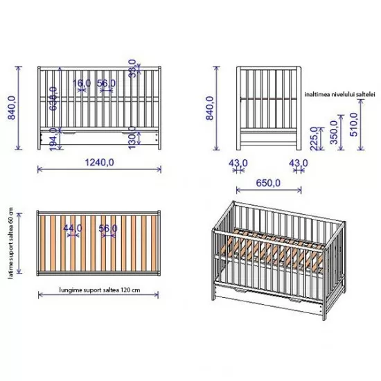 Patut copii din lemn Hubners Dominic 120x60 cm alb cu sertar Patut copii din lemn Hubners Dominic 120x60 cm alb cu sertar