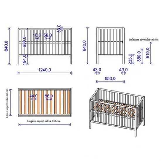 Patut copii din lemn Hubners Dominic 120x60 cm Alb Patut copii din lemn Hubners Dominic 120x60 cm Alb