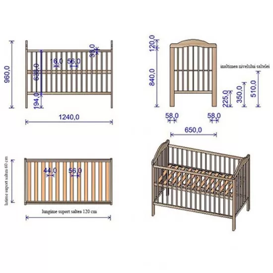 Patut copii din lemn Hubners Lizett 120x60 cm Alb Patut copii din lemn Hubners Lizett 120x60 cm Alb