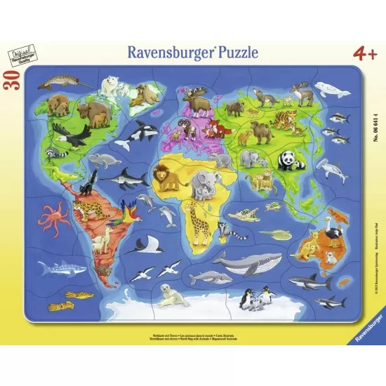Puzzle harta lumii cu animale 30 piese Puzzle harta lumii cu animale 30 piese