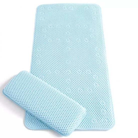 Set covoras antiderapant si genunchiera pentru baie bleu Clevamama Set covoras antiderapant si genunchiera pentru baie bleu Clevamama