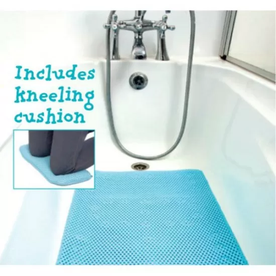 Set covoras antiderapant si genunchiera pentru baie bleu Clevamama Set covoras antiderapant si genunchiera pentru baie bleu Clevamama