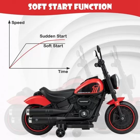 Motocicleta electrica pentru copii cu pedala, muzica si far cu lumina - Rosu Motocicleta electrica pentru copii cu pedala, muzica si far cu lumina - Rosu