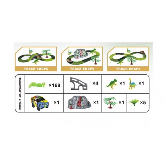 Set asamblare circuit cu masinuta electrica, dinozauri si vulcan cu efect fum 182 piese Set asamblare circuit cu masinuta electrica, dinozauri si vulcan cu efect fum 182 piese