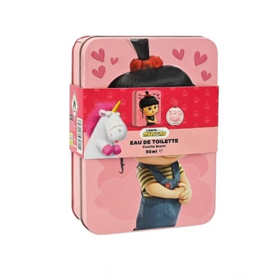 Apa de toaleta pentru copii Minions Rose Fluffy 50 ml in cutie metalica