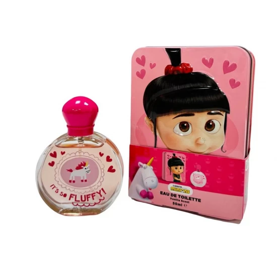 Apa de toaleta pentru copii Minions Rose Fluffy 50 ml in cutie metalica