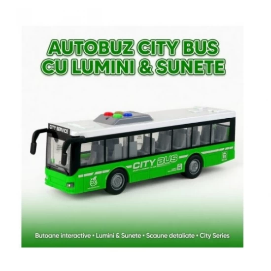 Autobuz interactiv pentru copii cu lumini si sunete 28 cm verde 