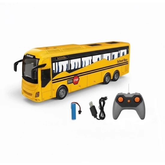 Autobuz scolar cu telecomanda, 4 functii directie, lumini, cablu USB, 29 cm