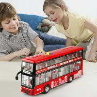 Autobuz supraetajat cu sunete, lumini si functie usi deschise 28 cm rosu