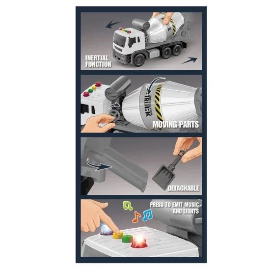 Betoniera cu sunete si lumini 26 cm alb 