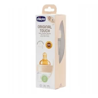 Biberon din sticla Chicco Original Touch, 240 ml, cu tetina din latex 100% natural, anti-colic, 0+ luni, debit lent, fara BPA  