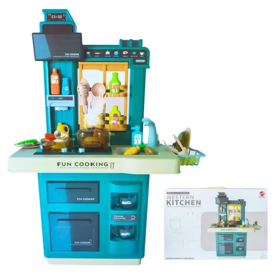 Bucatarie copii cu accesorii, sunete si lumini Fun Cooking albastru Bucatarie copii cu accesorii, sunete si lumini Fun Cooking albastru