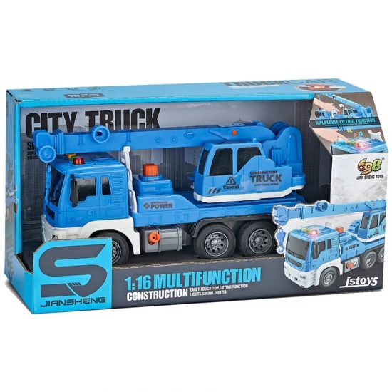 Camion cu macara, sunete, lumini, scara 1:16, albastru Camion cu macara, sunete, lumini, scara 1:16, albastru