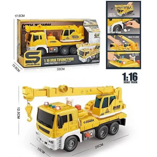 Camion cu macara, sunete, lumini, scara 1:16, galben Camion cu macara, sunete, lumini, scara 1:16, galben