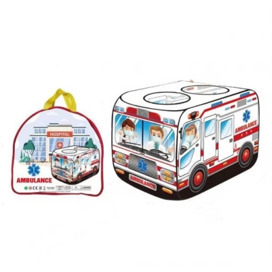 Cort de joaca pentru copii Ambulanta, pliabil, cu husa de transport, 112x70x75 cm