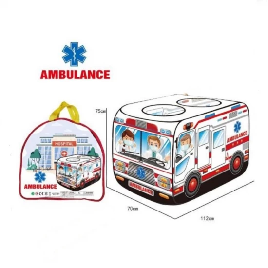Cort de joaca pentru copii Ambulanta, pliabil, cu husa de transport, 112x70x75 cm