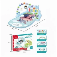 Covoras de joaca bebe cu pian si arcada cu jucarii Hippo Albastru
