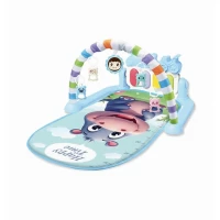 Covoras de joaca bebe cu pian si arcada cu jucarii Hippo Albastru