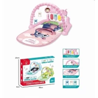 Covoras de joaca bebe cu pian si arcada cu jucarii Hippo Roz